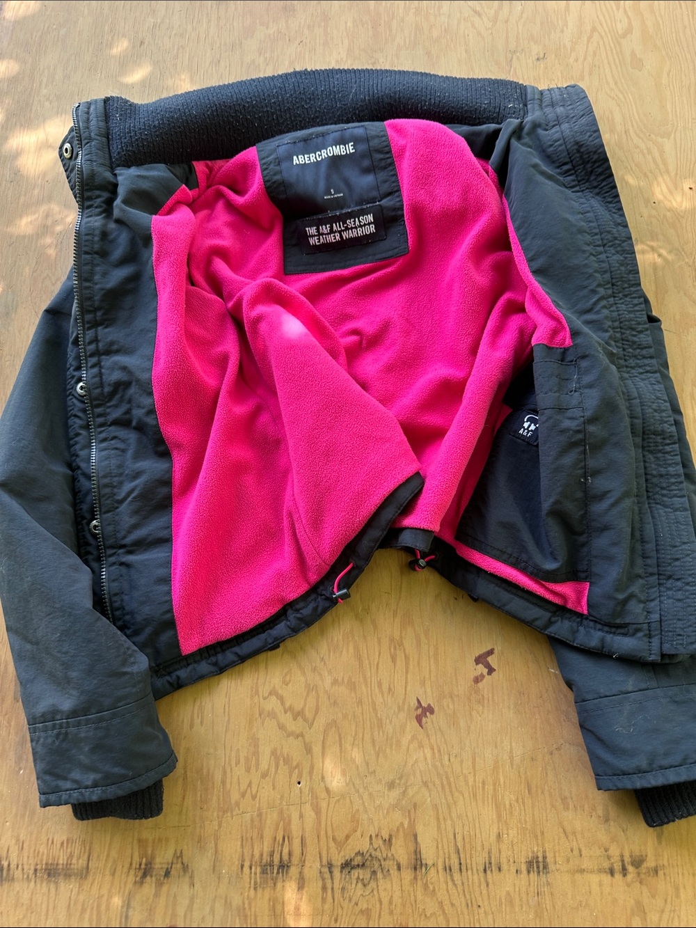 Abercrombie & Fitch Kids Black Jacket with Hot Pink Fleece Lining